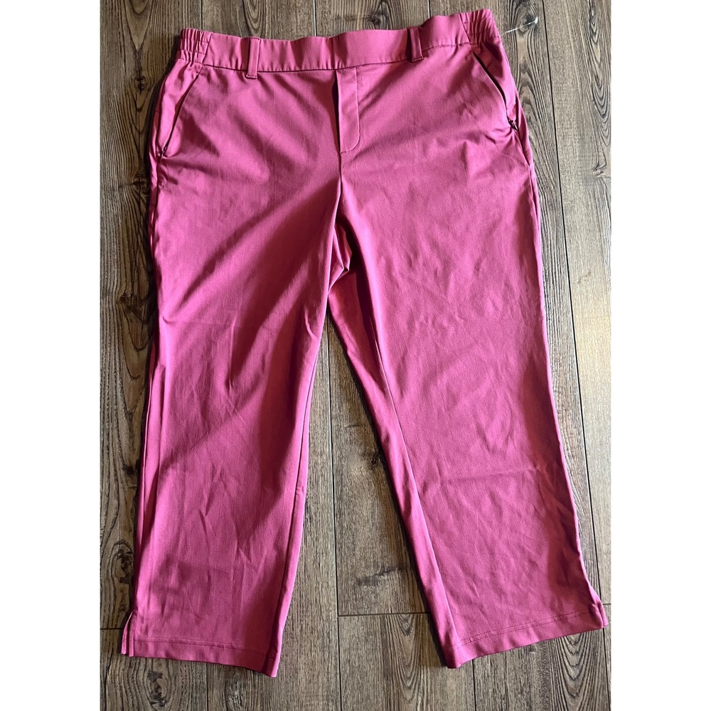 Lands End Womens XL 18 Active Crop Pants Pink Golf Travel Stretch Pockets Slits